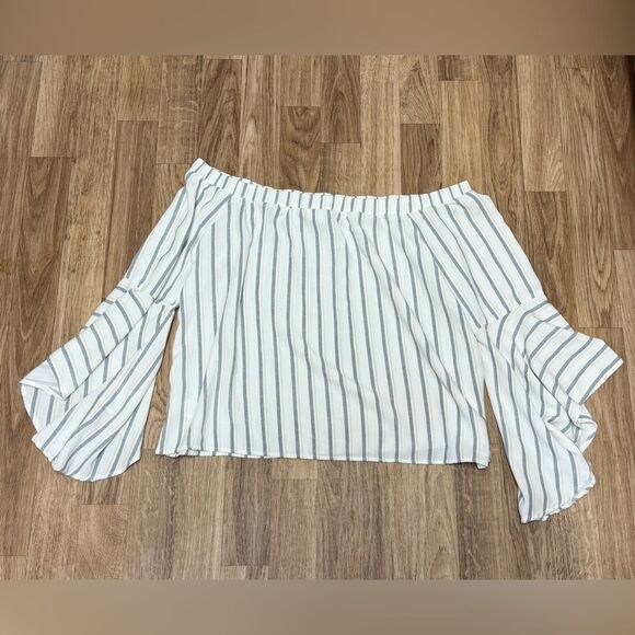 Shyanne Off Shoulder Boho Western Striped Bell Sleeve Blouse - Picture 3 of 3